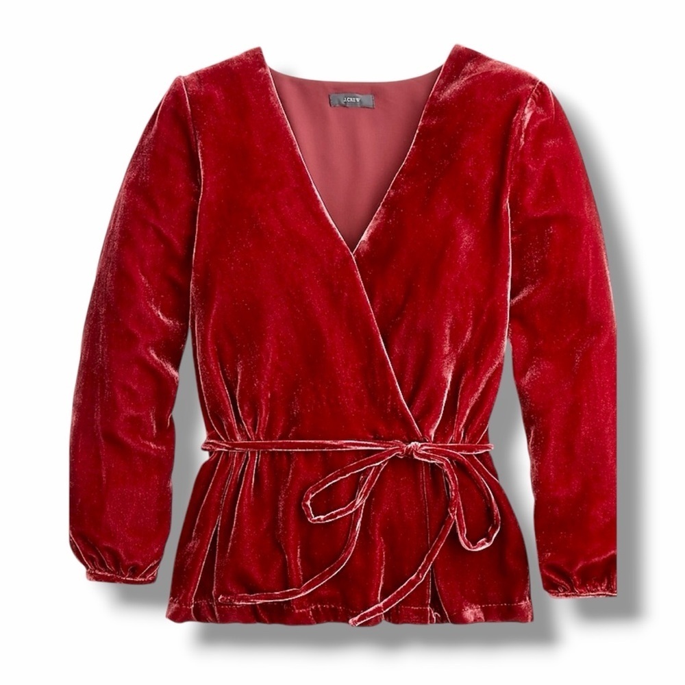 J. Crew ‘Faux-Wrap Top in Drapey Velvet’ in Burgundy Red Size 0